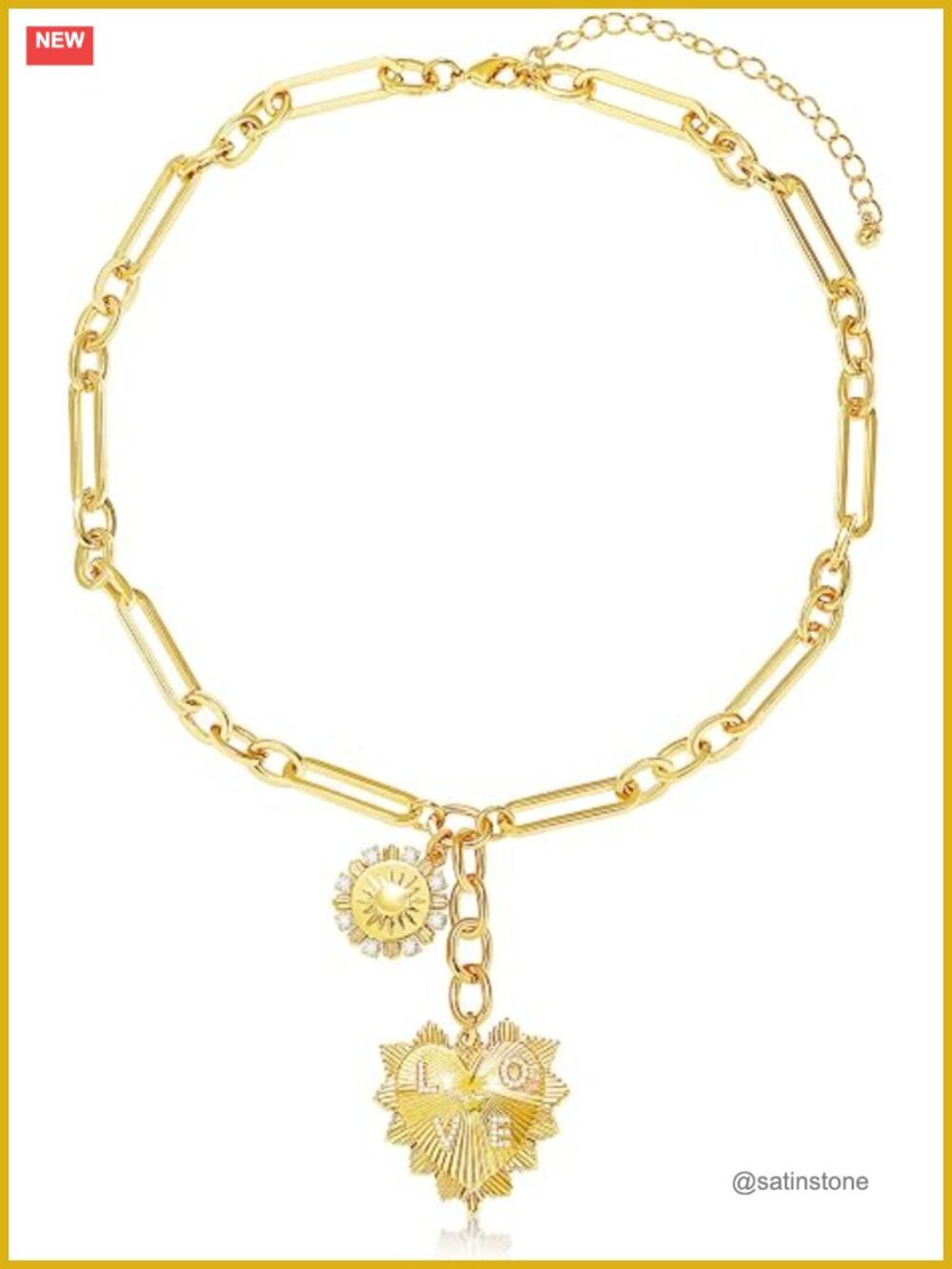 Chunky Paperclip Chain Choker Necklace 18K Gold Plated Heart Pendant